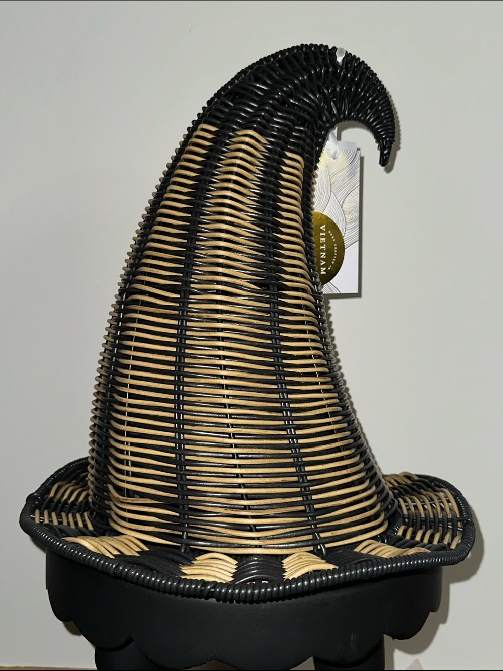 Faux wicker woven witch hat